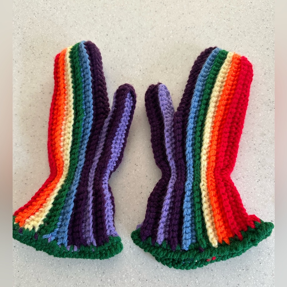Handmade Crocheted Rainbow 🌈 Girl’s Mittens! So Cute! Outerwear. Multicolored
